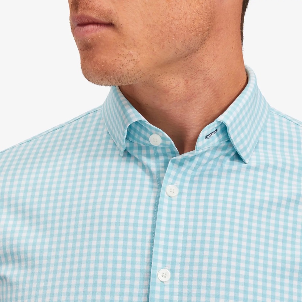 Mizzen & Main Monaco Dress Shirt Aqua Gingham - Small Trim NWT